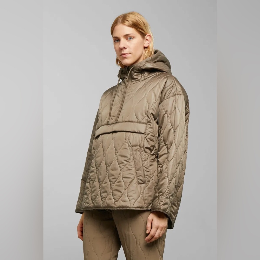 Weekday Mira Quilted Anorak Jacket Women’s XS Taupe Hooded Pullover Oversized